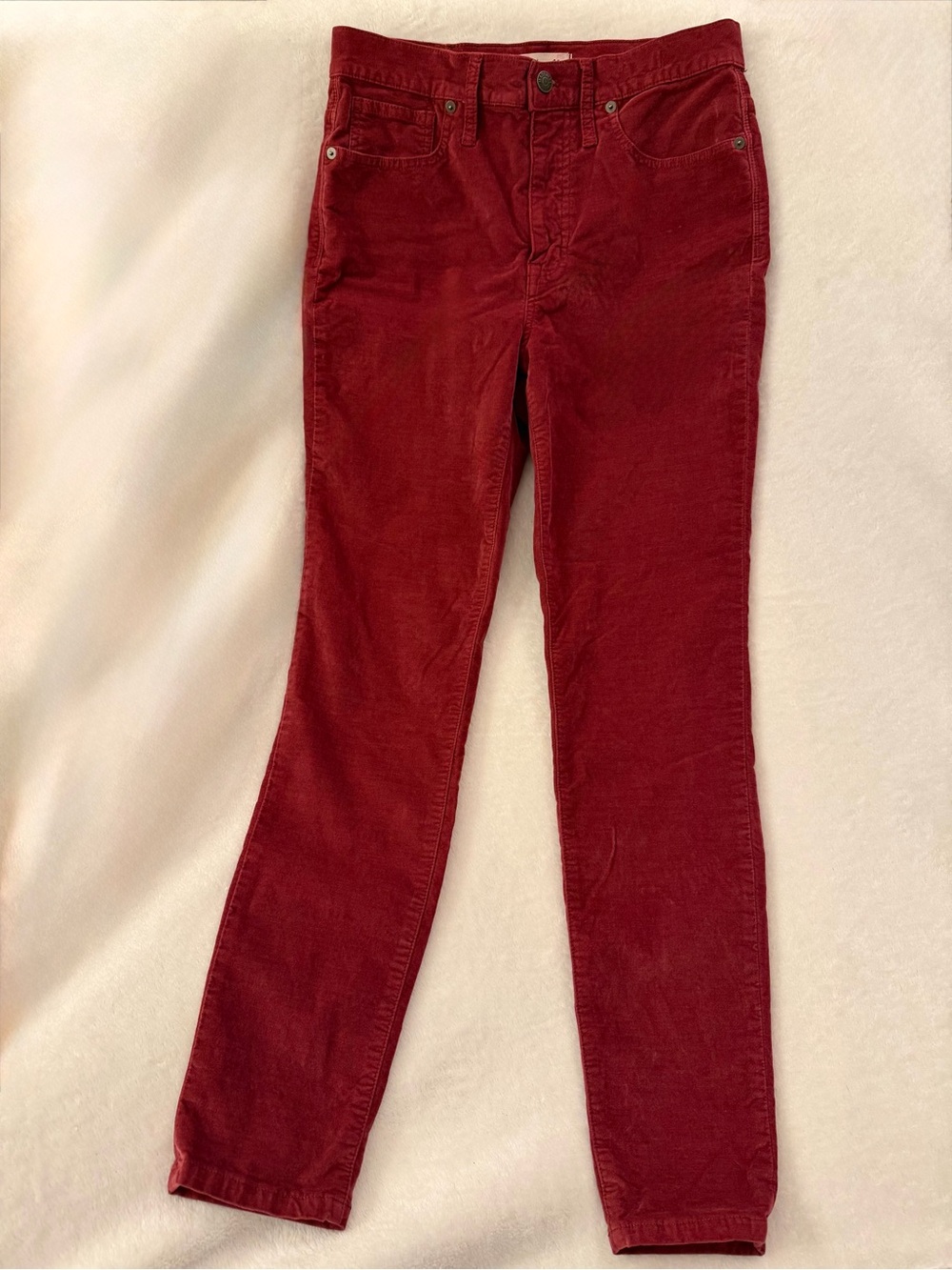 Madewell Skinny Stretch Velvet skinny pants rose 28 High-Rise 10"
